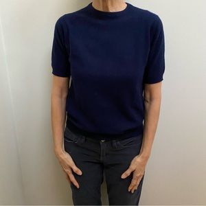 Calypso Vintage Cashmere Navy Short Sleeve Sweater